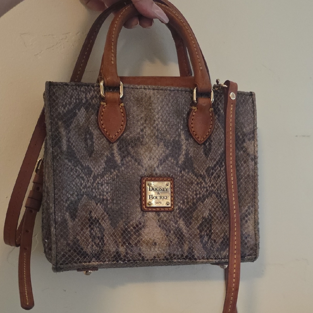 Dooney & Bourke Brown and Gray Snake-Print Leather Satchel